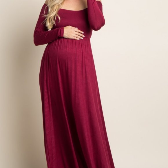 Pinkblush Dresses & Skirts - Pinkblush Burgundy Solid Off Shoulder Maxi Dress